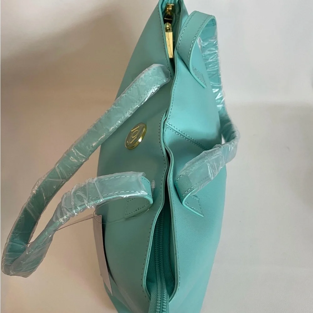 Joy Mangano Blue Tote with Glossy Finish and Spacious Design
